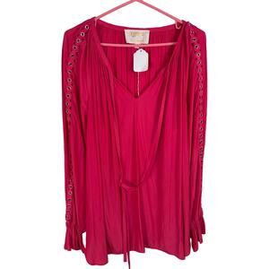 FOR 2 by Ramy Brook Dark Pink Tie Neck Long Sleeved Maternity Top Size Large